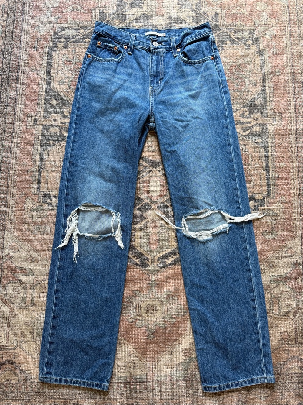 Levi's Blue Straight Leg Jeans with Knee Rips